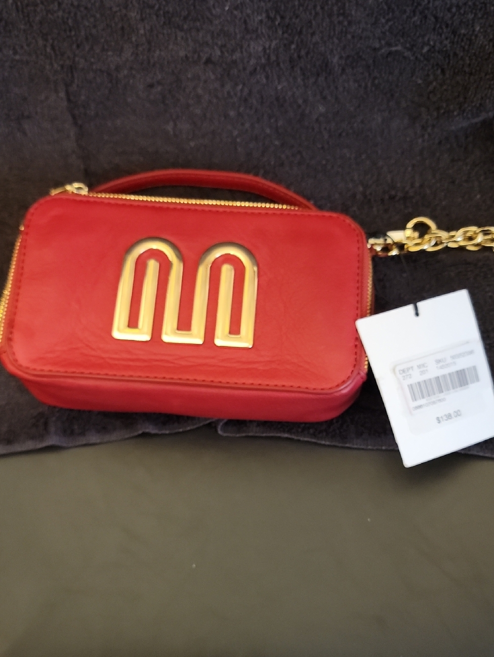 Red Crossbody Bag with Gold Chain
